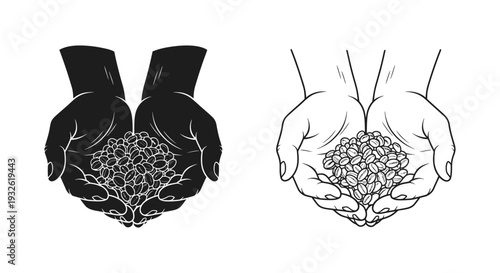 A vector graphic illustration of two hands holding a brain with a network of neurons