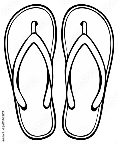 Outlined Pair of Flip Flops, Beachwear Illustration