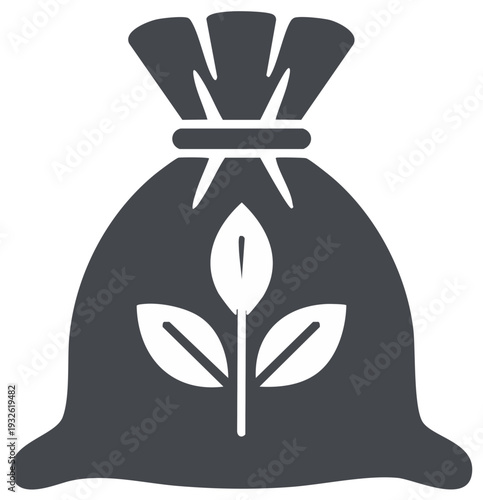 Tied sack with plant sprout icon representing organic farming and natural products concept