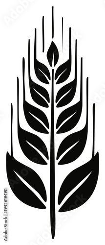 Black stylized wheat stalk silhouette with clean lines and abstract leaf shapes