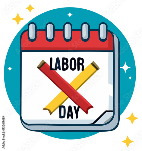 Vibrant Labor Day calendar illustration representing holiday break and worker celebration