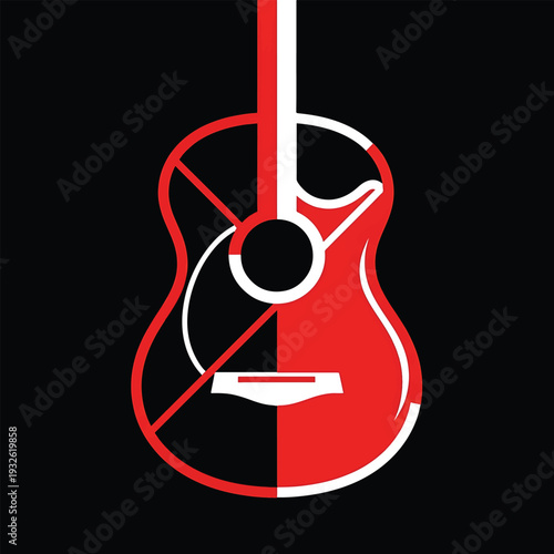 Stylized Acoustic Guitar with Red and White Design.