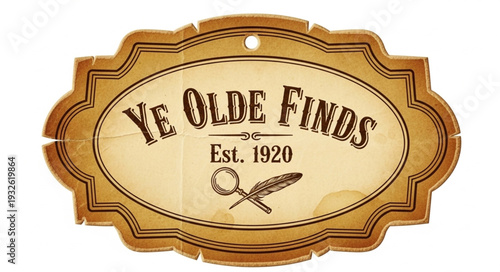 Vintage Ye Olde Finds Sign with Antique Design and Established Date.