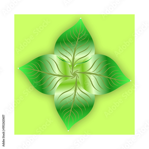 Four luminous green leaves intertwine in graceful symmetry, veins spiraling inward, creating a radiant botanical emblem of balance, growth, and vitality.