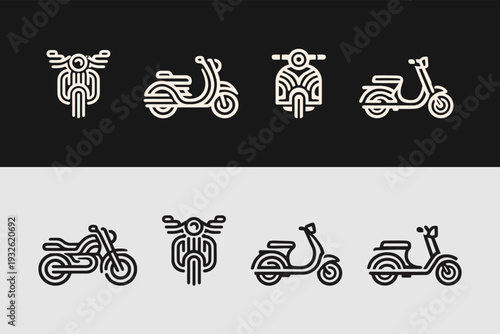 Motorcycle and Scooter Monoline Outline Icons Set