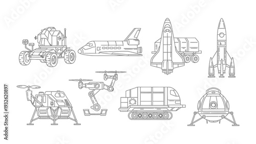 Celestial Explorers: A collection of meticulously drawn celestial vehicles ready to embark on interstellar voyages. Every line tells a story of discovery and the allure of the cosmos