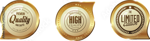Three gold seals with quality, high, and limited edition labels
