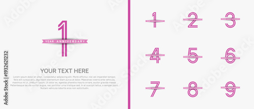 anniversary logo set with pink ribbon. pink number on white background for celebration moment