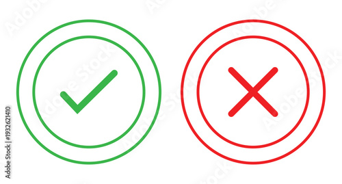 Tick and Cross sign symbol. Right or wrong green and red colour. Checkmarks with tick and cross symbols. Tick and wrong vector illustration.