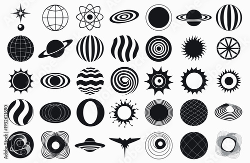 Retro futuristic space icon set vector cyber sci fi elements