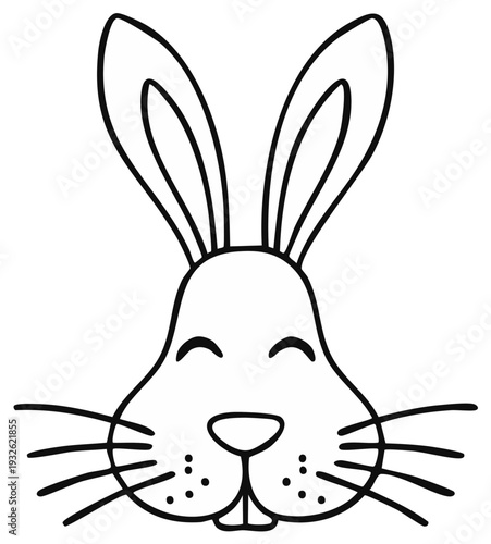 Cute Rabbit Face Line Art Minimalist Style Easter Theme Black and White