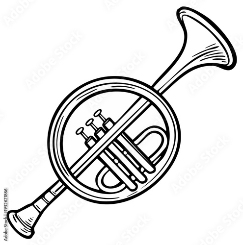 Musical Instrument Symbol Prohibition Sign Featuring a French Horn Outline