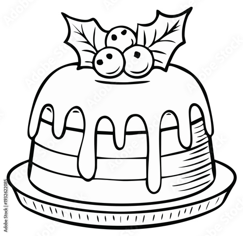 Christmas pudding with holly decoration