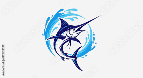 Marlin Fish Splash Illustration – Blue Ocean Sport Fishing Vector Icon
