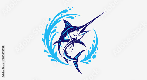 Marlin Fish Splash Illustration – Blue Ocean Sport Fishing Vector Icon