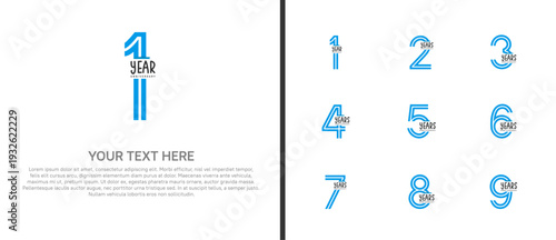 anniversary logo set with blue ribbon. blue number on white background for celebration moment