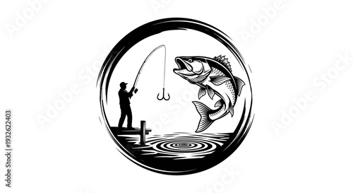 Bass Fishing Logo Illustration – Angler Catching Fish Sport Fishing Vector