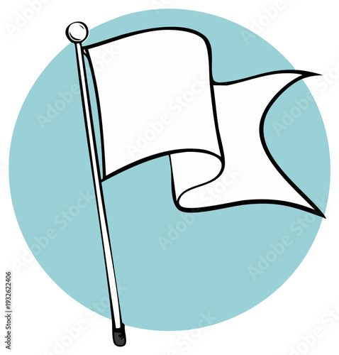 Waving White Flag Icon Illustration on Blue Circle Background