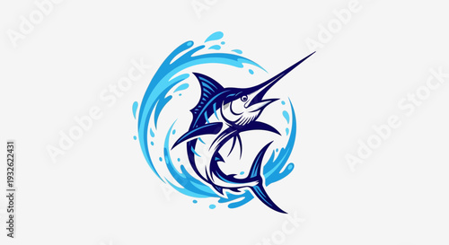 Marlin Fish Splash Illustration – Blue Ocean Sport Fishing Vector Icon