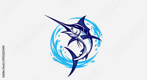 Marlin Fish Splash Illustration – Blue Ocean Sport Fishing Vector Icon