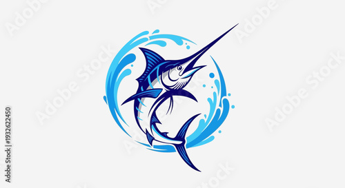 Marlin Fish Splash Illustration – Blue Ocean Sport Fishing Vector Icon