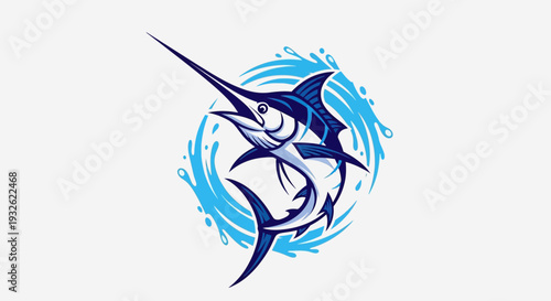 Marlin Fish Splash Illustration – Blue Ocean Sport Fishing Vector Icon