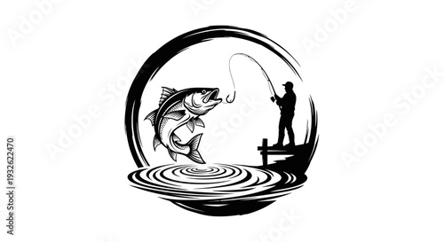 Bass Fishing Logo Illustration – Angler Catching Fish Sport Fishing Vector