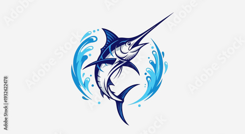 Marlin Fish Splash Illustration – Blue Ocean Sport Fishing Vector Icon