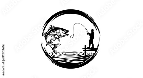 Bass Fishing Logo Illustration – Angler Catching Fish Sport Fishing Vector