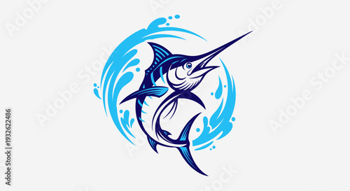 Marlin Fish Splash Illustration – Blue Ocean Sport Fishing Vector Icon
