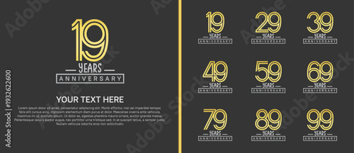 anniversary logo set. golden and silver color on black background for celebration moment