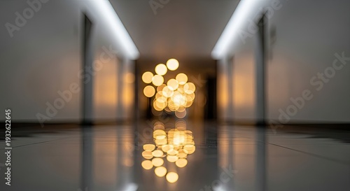 Modern hallway with glowing light installation.