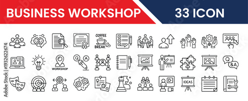 Business workshop icons collection for presentations and training sessions