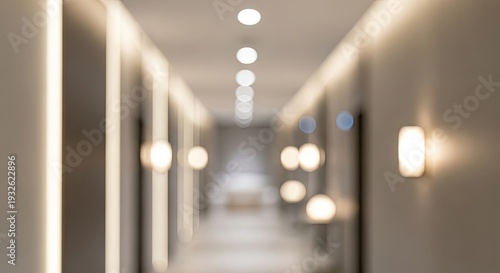 Blurred Modern Office Corridor with Lights.