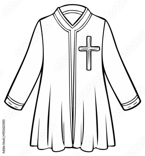 Black and White Illustration of Clerical Robe with Cross Emblem