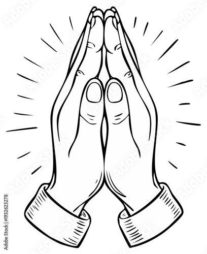 Spiritual Hands Folded in Prayer with Divine Light Rays Emanating Outward