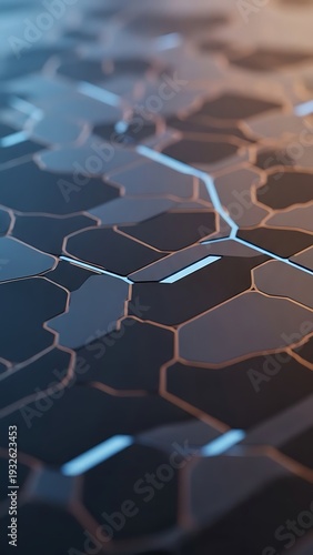 Abstract digital pattern with polygonal shapes and glowing lines