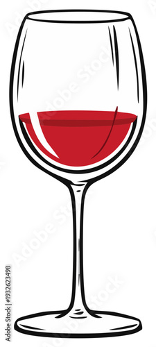 Illustration of a wine glass filled with red wine, vector.
