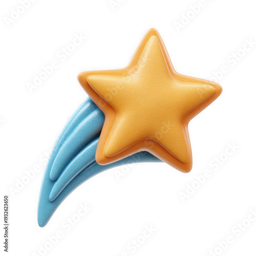 Cartoonish 3d rendering of a yellow shooting star with blue tail streaks