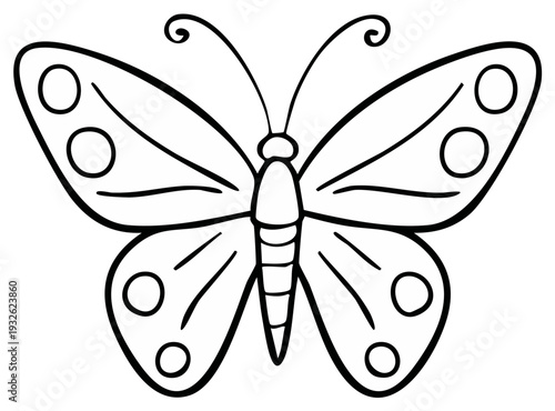 Elegant Butterfly Silhouette with Circular Wing Patterns and Antennae
