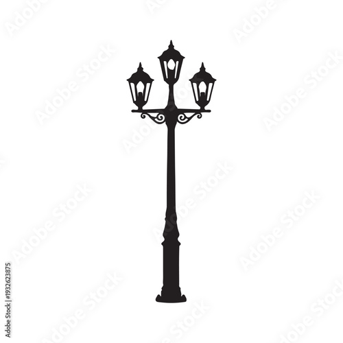 Black Lamppost three bulbs silhouette vector illustration