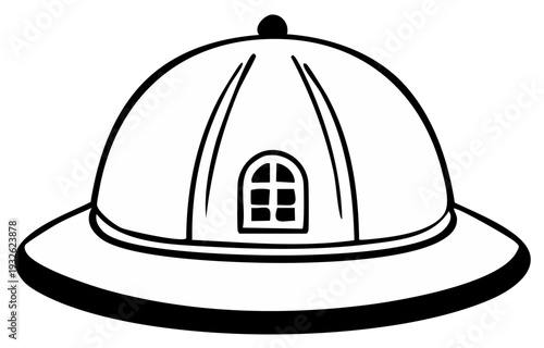 Explorer pith helmet with arched window detail vector illustration