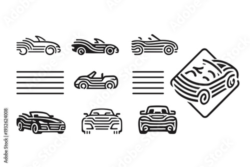 Striped Line Art Sports Cars Convertibles Icon Set