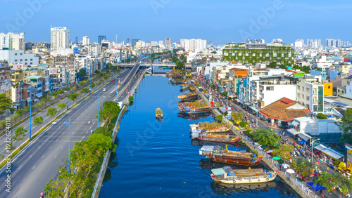 Wallpaper Mural Aerial view of floating flower market in Saigon or Ho Chi Minh City in Vietnam. The market on the Canal is open for the Tet Holiday or Lunar New Year Torontodigital.ca