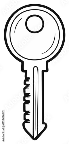 Simple outline of a metal key showing warding, bow and tip, security vector