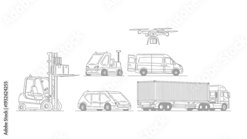 Modern Transport Fleet: A comprehensive illustration showcases a fleet of contemporary transport vehicles, representing the efficiency and innovation of modern logistics.