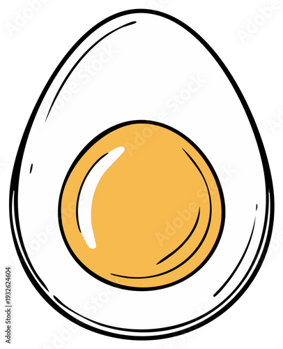 Hand Drawn Illustration of a Halved Boiled Egg with Bright Yolk