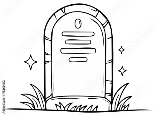 Cartoon Tombstone with Grass and Stars Illustration