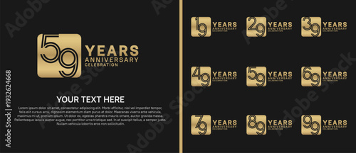 anniversary logo set with circle. gold color on black background for celebration moment