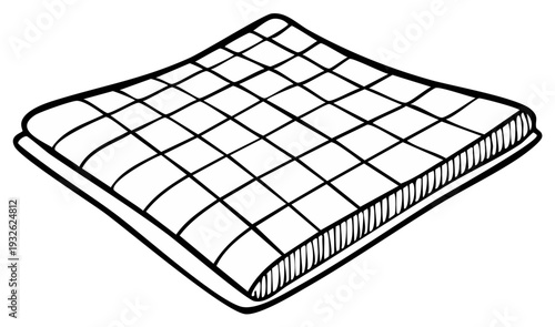 Hand-drawn illustration of a quilted pad with a grid pattern, isolated graphic element for design projects